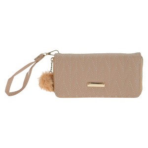 Unique Bargains Rhombus Wristband Plush Pom Zip Coin Purse Wallet 1 Pc - 1 of 4
