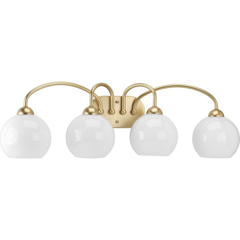 Progress Lighting Carisa 4-Light Bath Wall Light, Vintage Gold, White Glass Globes, 1 of 6
