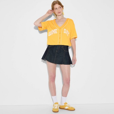 Women's Game Day Cropped Elbow Sleeve V-Neck Athletic Jersey - Wild Fable™