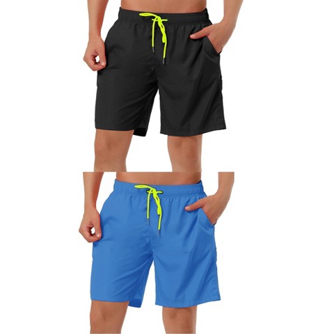 Lars Amadeus Men's Solid Color Drawstring Surfing Mesh Lining Swimwear Beach Board Shorts 2 Packs Blue/Royal Blue 36