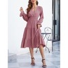Women's Casual Wrap V Neck Midi Dress Long Sleeve Smocked Waist Tiered A Line Pleated Flowy Long Dress - 2 of 4
