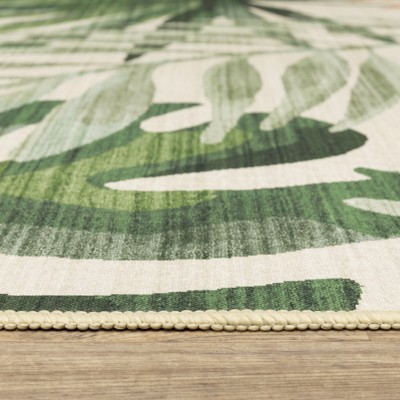 Beige and Green Tropical Botanical Polyester Area Rug 5' x 7'