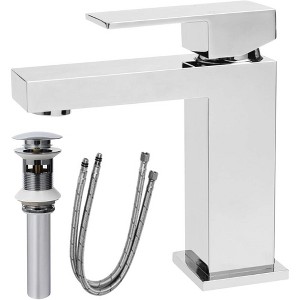 JANSNO Square Single Hole Bathroom Faucet with Pop-Up Drain and Water Supply Hoses - 1 of 4