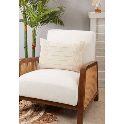 Natural Cotton Textured Striped Rectangular Throw Pillow