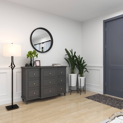 Elegant 32" Round Black Wood Framed Wall Mirror