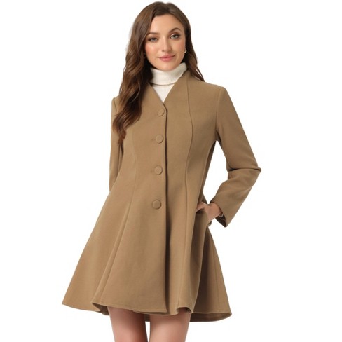 Allegra K Women's Turn Down Collar Buttoned Business Casual Mid-long Winter  Coat Beige Small : Target