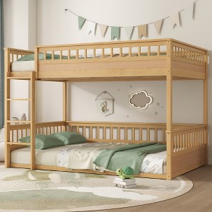 Twin XL/Full XL/Queen Over Queen Bunk Bed with Ladder and Guardrails, Convertible into Two Separate Beds, White/Natural - ModernLuxe - 1 of 4