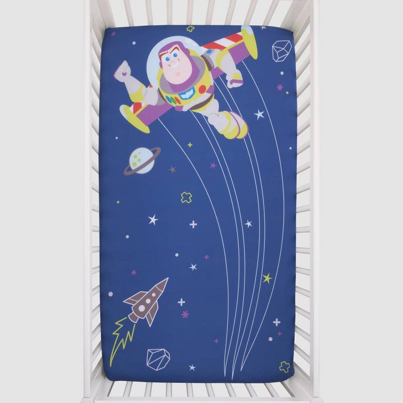 Disney Baby Toy Story Buzz Lightyear Photo Op Fitted Crib Sheet - Blue and Green, 2 of 5