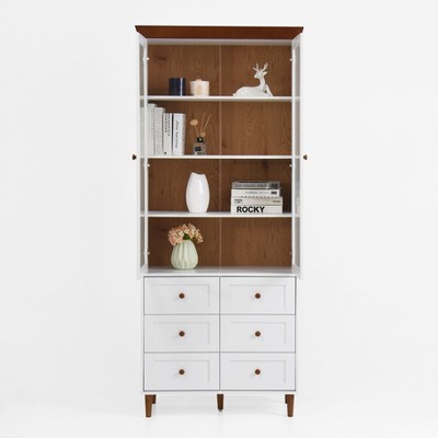 Lirago, 31.5"W*15.74"D*78.7"H, White Glass Door Display Cabinet,providing versatile storage for dishes,  apply to Kitchen/Living Room/Dining Room