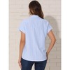 INSPIRE CHIC Women's Striped Button Down Turndown Collar Cotton Casual Cap Sleeve Blouse - 3 of 4