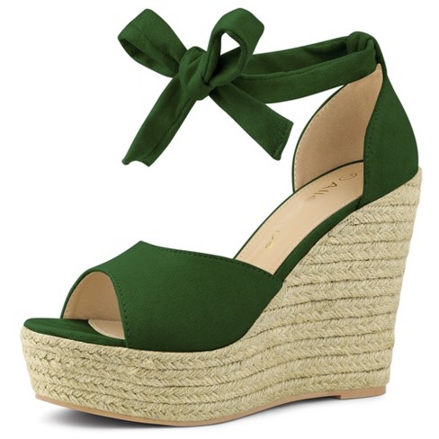 Allegra K Women's Espadrilles Tie Up Ankle Strap Wedges Sandals Green 7.5 :  Target