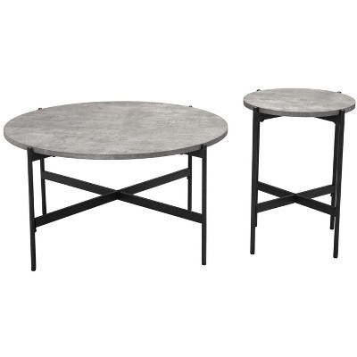 Gray and Black Round MDF and Steel Coffee Table Set