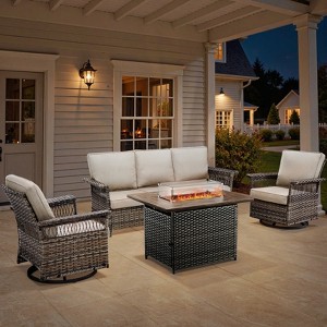 Belord Outdoor Patio Furniture Set with Propane Firepit Table with Glass Wind Guard, Patio Firepit Set with Patio Sofa and Swivel Rocking Glider Chair - 1 of 4