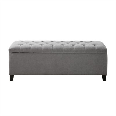 XINGHANZHENXUAN Tufted Upholstered Storage Bench, Soft Close Lid, Button Detail & Espresso Wood Legs, Bedroom or Living Room