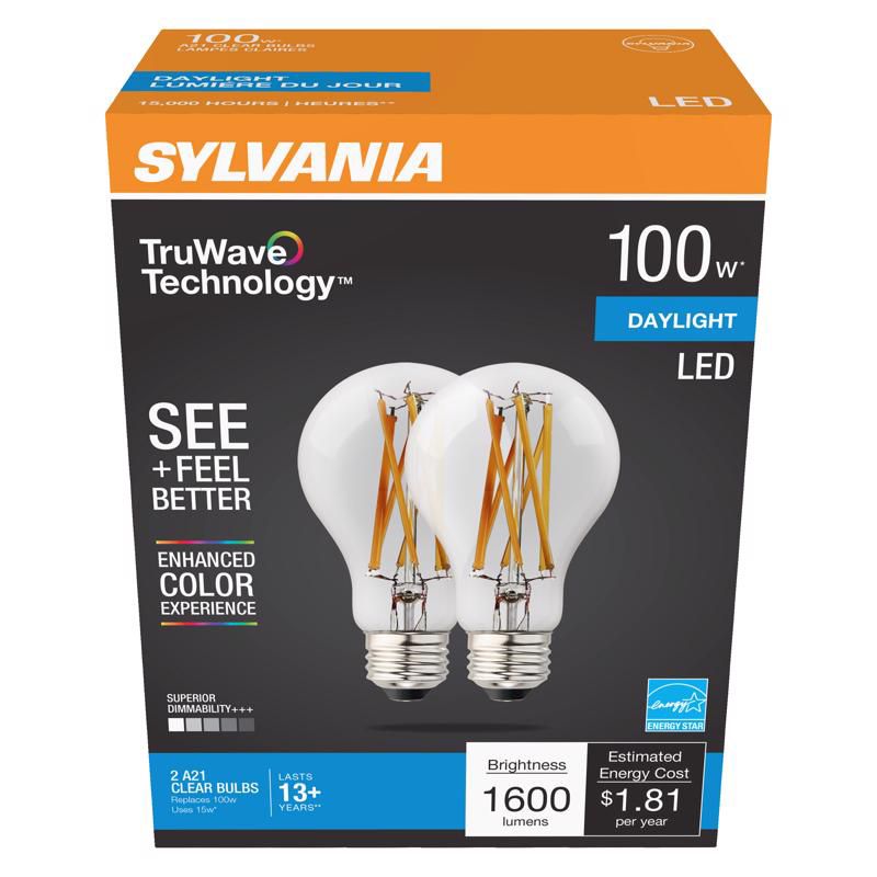 Sylvania TruWave A21 E26 (Medium) Clear LED Bulb Daylight 100 Watt Equivalence 2 pk, 1 of 2