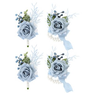 Unique Bargains Satin Romantic Durable Elegant Rose Corsage and Boutonnieres Set 2 Pcs - 1 of 4