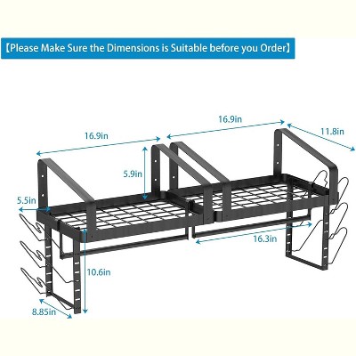 MaseiKar Pot Racks Wall Mounted Set of 2,with Towel Bar and Pots Pans Lids Organizer, Kitchen Cookware Hanging Shelves with 12 Hooks, Black