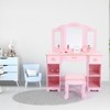 Kids Vanity Table and Stool Set - Pink Girls Dressing Desk with Mirror, Drawers & Storage Shelves - 4 of 4