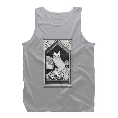 Men's Design By Humans Ghost cat the Keeper of the Crypt By runcatrun Tank Top