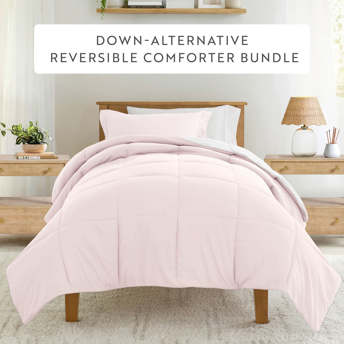 Комплект постельного белья Becky Cameron Dorm Room College Essentials Bedding Bundle with Reversible Comforter, Mattress Pad & Pillows, Twin XL, цвет: Пудровый — фото 2