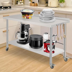 60X24x35 Inch Stainless Steel Work Table with Double Shelf, Heavy Duty Prep Station for Kitchen Restaurant or Garage Storage - 1 of 4