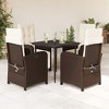 vidaXL 5-Piece Brown Poly Rattan Patio Dining Set with Adjustable Reclining Chairs, Cream Cushions, and Glass Table for Garden, Outdoor, Balcony - 2 of 4