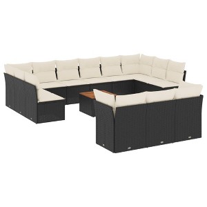 vidaXL 14 Piece Patio Sofa Set with Cushions - Black and Cream - 1 of 4