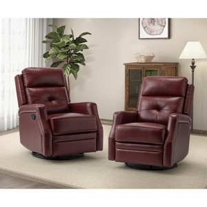 Set of 2 Basilio 28.74" Wide Tufted Wooden Upholstery Genuine Leather Swivel Rocker Recliner with Nailhead Trims | ARTFUL LIVING DESIGN - 1 of 4