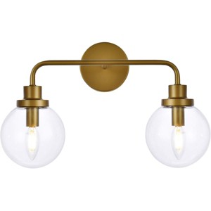 Elegant Lighting Hanson 2 lights bath sconce in brass with clear shade - 1 of 4