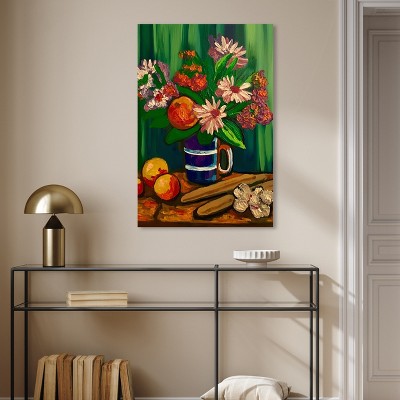 Vibrant Floral Vase and Fruits Gallery Wrapped Canvas Art, 24" x 36"