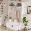 Hall Tree, Shoe Storage Bench - 4-in-1 Entryway Coat Rack with Metal Corner Protector, 5 Hooks, Adjustable Shelf & Wood Doors, White - 2 of 4