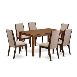 HomeStock 7-Piece Rectangle Mahogany Finish Solid Wood Top Dining Table with 6 Parson Chairs - 1 of 4