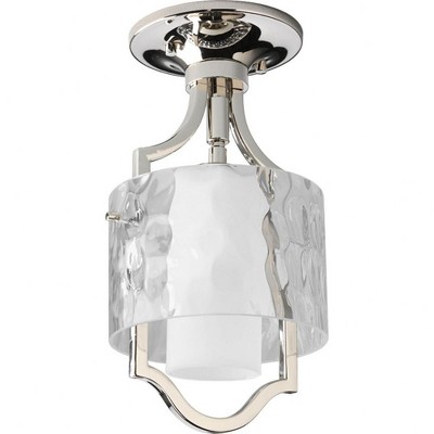 Progress Lighting Caress 1-Light Semi-Flush Pendant, Polished Nickel, Layered Glass Diffusers, Water Glass Shade