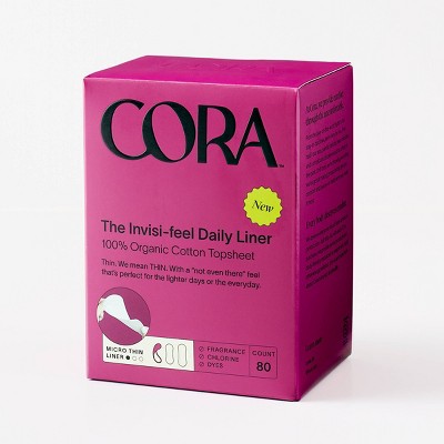 Cora Invisi-feel Daily Panty Liner Micro Thin Organic Cotton Topsheet - 80ct
