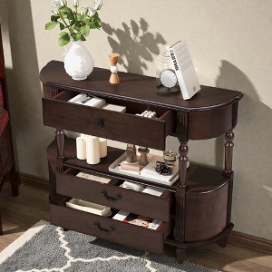 Mshliw Retro Curved Wood Console Table with 3 Drawers Storage Shelf and Solid Wood Legs Entryway Sofa Table for Living Room Hallway - 1 of 4