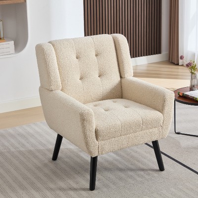 Lyngins Linen Blend Accent Chair, Upholstered Armchair with Curved Back, Modern Sofa Chair, Comfy Reading Chair for Living Room, Home Office