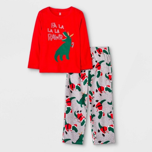 Boys' 2pc Fleece Christmas Dino Pajama Set - Just One You® made by carter's Red - image 1 of 3