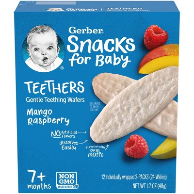 Photo 1 of BOX OF 6 Gerber Snacks for Baby Wafers, Mango Raspberry, Teethers, 7+ Months - 12 2 wafer packs, 1.7 oz EXP NOV 2021