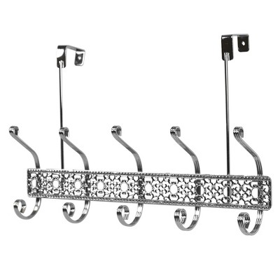 Home Basics 5 Dual Hook Chrome Plated Steel Over the Door Hanging Rack