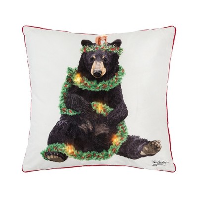 C&F Home 18" x 18" Yuletide Bear Light-Up LED Christmas Holiday Throw Pillow