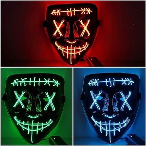 2-Pack Halloween Purge Mask，LED Scary Mask with EL Wire,Light Up Design for Festival Cosplay & Costume Party - 1 of 4