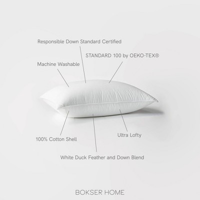 Medium White Duck Feather & Down Bed Pillow Pair with Cotton Shell