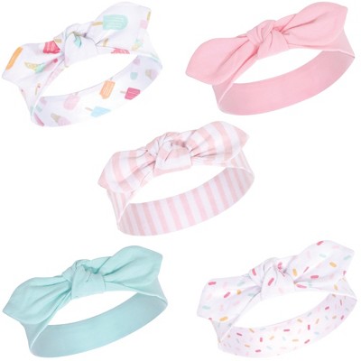 Hudson Baby Infant Girl Cotton Headbands 5pk, Ice Cream, 0-24 Months