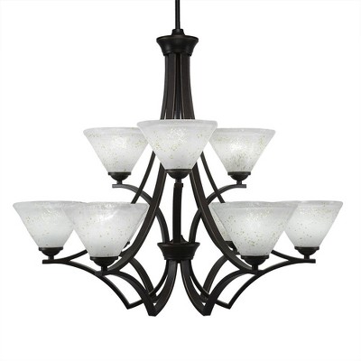 Toltec Lighting Zilo 9 - Light Chandelier in  Dark Granite with 7" Gold Ice Shade