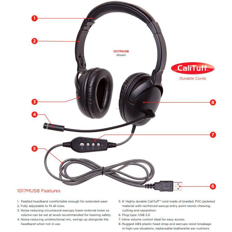 Califone NeoTech Plus 1017MUSB Premium, Over-Ear Stereo Headset with Gooseneck Microphone, USB Plug, Black, 2 of 3