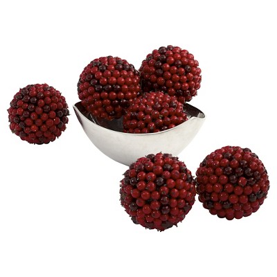 Nearly Natural set of 6 Red Berry Ball Red (5")