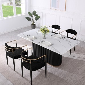 Modern 7-Piece Faux Marble Dining Table with Boucle Chairs in Dining Room Set for Kitchen - Morden Fort - 1 of 4