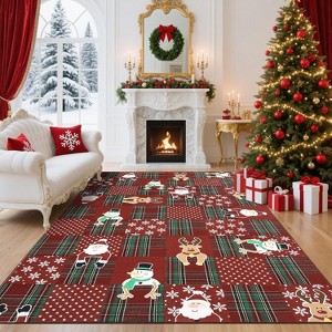 TackView Washable Area Rug Low Pile Throw Christmas Rug, Modern Xmas Stain-Resistant Non Slip Carpet for Living Room, Bedroom - 1 of 4