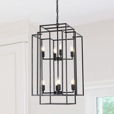 Dolonm Black Geometric Pendant Chandelier, Industrial Metal Frame,Kitchen (No Bulbs)