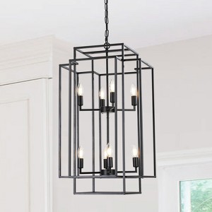 Dolonm Black Geometric Pendant Chandelier, Industrial Metal Frame,Kitchen (No Bulbs) - 1 of 4